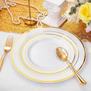 FLOWERCAT 60PCS Gold Plastic Plates - Heavy Duty White and Gold Plastic Plates Disposable for New Year/Thanksgiving Party/Wedding - Include 30PCS 10.25" Dinner Plates and 30PCS 7.5" Dessert Plates by CozyNest Decor