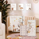 Personalized Baby Crib Bedding Set for Baby Girls, Fox Sika Deer Pattern Custom Name Baby Crib Sets 5-Pcs, Toddler Double Layer Blanket Fitted Sheets Changing Pad Cover Rug Wall Art Set by TinyTreasures Baby Boutique