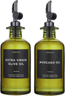 Green Glass Olive Oil Dispenser Bottle For Kitchen By Verpsace,Avocado Oil Dispenser Set, Modern Decor, Gold Kitchen Accessories for Home, Airbnb, Cafe (Black, Set of 2) by CozyNest Decor