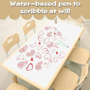 Children's Table and Chair Set Suitable for Boys and Girls Age 2-12 Height Adjustable Table top Can be Painted with 6 Seats Suitable for Family Learning Daily use (Wood Color) by CozyNest Decor