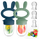 Baby Solids/Frozen Fruit Feeder Pacifier, Infant Teether Toy 4M+, BPA-Free Silicone Pouch & Nipple, Safely Introduce Solids, Teething Relief, 2-Pack - Blue/Green (Rabbit) by TinyTreasures Baby Boutique