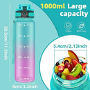 OLDLEY 32 oz Water Bottle, Motivational Water Bottle with Time Marker, Sports Water Bottle With Strap, Leakproof & BPA Free Large Water Bottles for School, Gym, Travel,Tritan,Green&Purple by CozyNest Decor