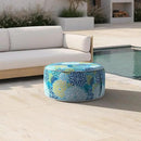 Inflatable Ottoman Stool D21 xH9 for Outdoor/Indoor Use, Water Repellent Patio Foot Rest Stool with Portable Handle,Round Pouf Ottoman Suitable for Garden,Deck and Camping - Dahlia Blue by CozyNest Decor