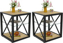 Farmhouse End Table Set of 2, Modern Side Table with 3-Tier Storage Shelf, Square Rustic Nightstand, Accent Tea Table, for Bedroom Office Living Room, Brown, Natural Wood, Glass, Metal by CozyNest Decor