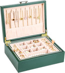 Small Jewelry Organizer for Women, 2-Layer Travel Jewelry Box with Portable Case, Necklace Ring Storage for Dresser, Girls Teens Gifts (Green) by TinyTreasures Baby Boutique