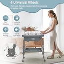 BABY JOY Baby Bathtub with Changing Table, Foldable Infant Diaper Changing Station with Storage Tray, Waterproof Pad, Portable Newborn Nursery Organizer Bath Stand with 4 Universal Wheels (Gray) by TinyTreasures Baby Boutique