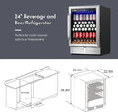 24 Inch Beverage Refrigerator Cooler,210 Cans Wide Beverage and Beer Fridge with Glass Door and Powerful Cooling Compressor, Built-in/Freestanding Drink Fridge for Kitchen, Bar or Office