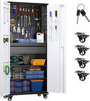 Metal Garage Cabinet with Wheels,71''H Rolling Lockable Steel Tool Storage Cabinet with Pegboard &1 Drawer for Garage,Home,Office,Black Gray, Assembly Required by GreenHaven Gardens
