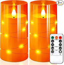 NURADA 3"x6"Flickering Flameless Candles: Built-in Star String Lights 3D Wick Battery Operated LED Pillar Candles with Remote and Timer for Halloween Thanksgiving Dinner Tables Home Fall Decor Orange by CozyNest Decor