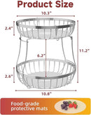 2 Tier Fruit Basket for Kitchen Counter with 2 Banana Hangers, Metal Stackable Fruit Bowl for Kitchen Counter for Bread Vegetable Fruits, Silvery by CozyNest Decor