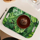 Serving Trays with Handles, 14.5 x 9.8 inch Rectangular Plastic Tray for Restaurant, Kitchen, Tropical Leaf Pattern Monstera in The Style by CozyNest Decor