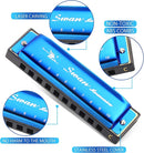 SWAN Blues Harmonica Key of C Mouth Organ Diatonic Harmonica with Case, 10 Hole 20 Tones Stainless Blues Harp for Adults, Beginners and Professional (Sapphire Blue) by TinyTreasures Baby Boutique