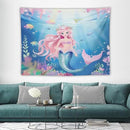 HZOHNAGO Mermaid Girls Tapestry Watercolor Mermaid Princess Pattern Printed Wall Tapestry Wall Hanging for Bedroom Living Room Dorm 80" W x 60" H by CozyNest Decor