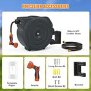 NEOTEC Retractable Garden Hose Reel 5/8 inch x 90ft - Wall Mounted Heavy Duty Hose Reel with 3/4 Inch Brass Fittings & 9-Pattern Nozzle - Auto Rewind System, Any Length Lock, 180° Swivel Bracket by GreenHaven Gardens