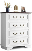 WLIVE Farmhouse Dresser for Bedroom, Tall Wood Dresser with 4 Drawers, Chest of Drawers with Roman Metal Handle for Living Room, Hallway, Closet, White by CozyNest Decor