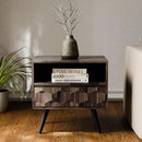 Bme Georgina Solid Wood Nightstand with 1 Drawer & Open Shelf- Fully Assembled Mid Century Modern Side Table - Geometric Pattern Bedside Dresser for Bedroom and Living Room, Mocha by CozyNest Decor