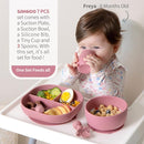 SAMiGO Silicone Baby Feeding Set, Baby Led Weaning Supplies, Suction Bowl Plate Bib Cup Self Feeding Spoons, Solid Food Eating Essentials, First Stage Utensils, 6+ Months by TinyTreasures Baby Boutique