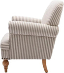 chairus Linen Accent Chair for Living Room Set of 2 Upholstered Mid Century Modern Single Sofa Chair with Solid Wood Legs Comfy Reading Chair Armchair for Bedroom/Office/Recption/Lounge, Khaki Stripe by CozyNest Decor