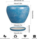Ceramic Planter - 8 Inch Plant Pot with Drainage Hole and Saucer, Glaze Round Flower Pot for Home Garden Patio Office, Blue by GreenHaven Gardens