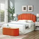 24KF Orange Teddy Fabric Tufted for Queen Upholstered Headboard, Modern Vertical Channel Design Full Headboard with Stepped Silhouette Top Edge,6026-Q-Teddy Orange by CozyNest Decor