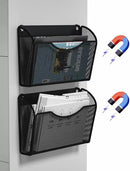 2 Pack 1-Tier Magnetic File Holder - No Drilling Installation File Organizer, Large Capacity Magnetic File Holder for Refrigerator, File Cabinets, Whiteboard, Office, Kitchen