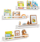 Fun Memories Nursery Book Shelves - Rustic Natural Solid Wood Floating Bookshelf for Kids - Wall Book Shelves for Kids Room (White, 32inch - 4P) by TinyTreasures Baby Boutique