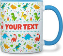 Personalized Mug for Kids - Dinosaurs - Custom Name/Text, Ceramic Hot Chocolate/Cocoa/Coffee Cup for Boys/Girls, Birthday/Christmas/Holiday Gift - 11 oz, Light Blue Handle by TinyTreasures Baby Boutique