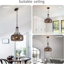 WUZUPS Chandelier Rustic Farmhouse Industrial Round Ceiling Pendant LED Light Fixture with Later-Cut Openwork Drum Shade, H 15.7" x W 13.4", Oil Rubbed Bronze by CozyNest Decor