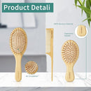 Bamboo Hair Brush Set - Natural Bamboo Paddle Detangling Hairbrush and Comb Set, Suit for Thick/Thin -Gift for Women Men and Kids by TinyTreasures Baby Boutique