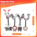 Car Seat Toys for Babies, 0-6 Months Stroller Activity Black White Baby Spiral Plush Toys Newborn High Contrast Sensory Carseat Toys with 4 Pendants Hanging Boys Girls Gift by TinyTreasures Baby Boutique