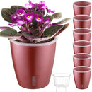 Self Watering Pots for Indoor Plants, 6-Pack 5'' Self Watering Planter with Drainage Holes, Small African Violet Pots with Water Indicator, Clear Wick Orchid Pot, Rose Gold by CozyNest Decor