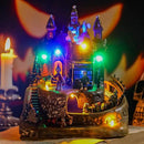 DREAM GARDEN Halloween Village Collection, Lighted Spooky Haunted House with Animated Train and Scary Sound Resin Spooky Town with Skull, Pumpkin, Ghost for Holiday Party Tabletop Decor by CozyNest Decor