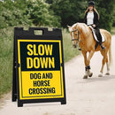 Slow Down Dog and Horse Crossing Sidewalk Sign Kit, 18x24 Inches, with A Frame Stand, Made in USA by CozyNest Decor