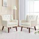 Accent Chair Button-Tufted Upholstered Living Room Chairs Comfy Reading Chair Mid Century Modern Chair with Linen Fabric Lounge Arm Chairs for Living Room Bedroom (Beige Set of 2) by CozyNest Decor