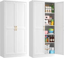 71" Tall Metal Pantry Cabinet, White Kitchen Pantry Storage Cabinet with 4 Adjustable Shelves and Gold Handles, Cupboard for Kitchen, Dining Room, Living Room, Bathroom by CozyNest Decor