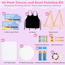 Date Night Painting Kit, 62 Pcs Detail Paint Brushes Canvas Panels with Wood Easel 12 Colors Acrylic Paint, Circular Canvas Art Aprons Sip and Paint Supplies for Adults, Kids, and Beginner by TinyTreasures Baby Boutique