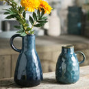 Ceramic Vase Set of 2, Blue Glazed Small Pottery Vases with Handles, Decorative Clay Vase Modern Farmhouse Decor, Centerpiece Dining Table Decorations Porcelain by GreenHaven Gardens