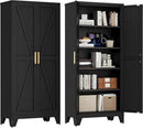 71'' Farmhouse Metal Storage Cabinet with Barn Doors,Steel File Cabinet for Home Office,Kitchen Pantry 4 Adjustable Shelves,Freestanding Cupboard for Kitchen,Home Office (Black) by CozyNest Decor