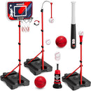 4 in 1 Kids Basketball Hoop and Tball Set for Toddlers 3-5, Adjustable Hanging Tee Ball Stand with Automatic Baseball Pitching Machine, Indoor Outdoor Sport Toys Birthday Gifts for Boys Girls by TinyTreasures Baby Boutique