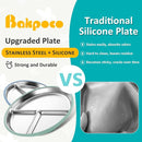 Stainless Steel Toddler Plate with Suction, 9” Divided Plates with Removable Silicone Sleeves for Kids, Non Toxic & BPA Free | Non Slip | Unbreakable Baby Snack Dishes Set of 2, Blue & Sage by TinyTreasures Baby Boutique