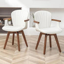LUNLING Swivel Dining Chairs Set of 4, Mid Century Modern White Faux Leather Kitchen Chairs with Arms,Bamboo Legs Side Chairs No Wheels,Accent Chair for Dining Rooms and Offices by CozyNest Decor