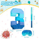 Sratte Number 1 2 3 4 5 6 7 8 9 Piñata with Stick Blindfold Confetti, Gradient Blue Piñata for Kids Boys Girls Birthday Party Anniversary Decorations Supplies(Number 3) by TinyTreasures Baby Boutique