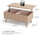Lift Top Coffee Table with Storage Shelf & Hidden Compartment, Mid Century Modern Fluted Rectangle Dining Table for Living Room, Home Office, Natural Oak by CozyNest Decor
