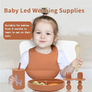 Silicone Baby Feeding Set, Baby Led Weaning Supplies, Baby Spoons Suction Divided Plate Bib Cup, First Stage Solid Food Eating Utensils - 6+ Months(Orange-Beige) by TinyTreasures Baby Boutique