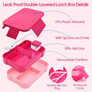 Bento Lunch Box Set for Kids with 10oz Thermo Food Jar, Leak-Proof Lunch Containers with 6 Compartment, Nylon Preppy Lunch Bag with Adjustable Strap for Girls School Travel Picnic by TinyTreasures Baby Boutique
