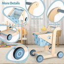 Asweets 2 in 1 Wooden Baby Walker Push and Pull Doll Stroller, Shopping Cart Learning Walker for Boys and Girls, Sit Stand Learning Toddler Toy (Blue) by TinyTreasures Baby Boutique