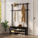 Coat Rack with Shoe Storage, Wooden Hall Tree with Bench, 11 Hooks and 2-Tier Storage Shelves, 3-in-1, Entryway Bench with Coat Rack (39.3"-Black) by CozyNest Decor