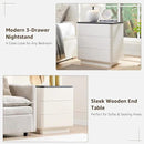 JXQTLINGMU 22" Modern Nightstand with Charging Station, Large Push-to-Open End Table, Wood Bedside Table w/Curved Profile Design, Handleless 3 Drawer Night Stand for Bedroom, Living Room, Off White by CozyNest Decor