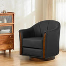 360° Swivel Accent Chair, Modern Leather Barrel Club Chair with PU Leather Upholstery and Sturdy Wood Base, Comfortable Armchair for Living Room, Bedroom, Reading Nook, Black by CozyNest Decor