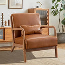INZOY Mid Century Modern Accent Chair with Wood Frame, PU Leather Reading Armchair with Waist Cushion, Upholstered Living Room Chairs for Bedroom Sunroom (Camel) by CozyNest Decor
